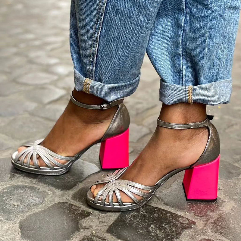 Seraphina™ | Shiny Sandals with Thick Heel and Elegant Buckle
