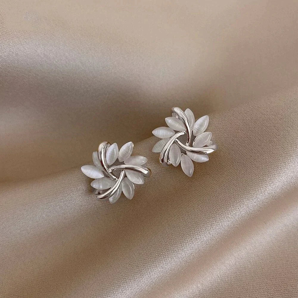 Gold Hoop Earrings with Opal Petals