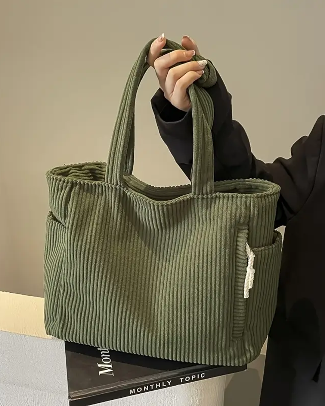 Trina – Ribbed Tote Bag with Cord Detail