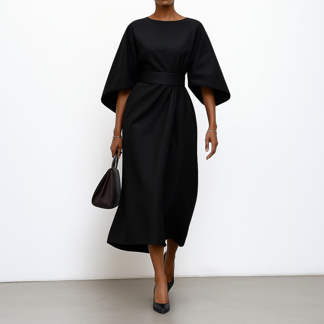 Edra | Satin Feel Batwing Sleeve Maxi Dress