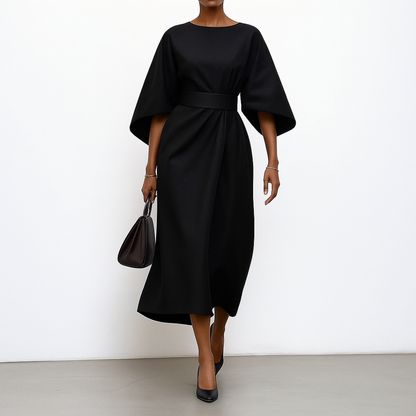 Edra | Satin Feel Batwing Sleeve Maxi Dress