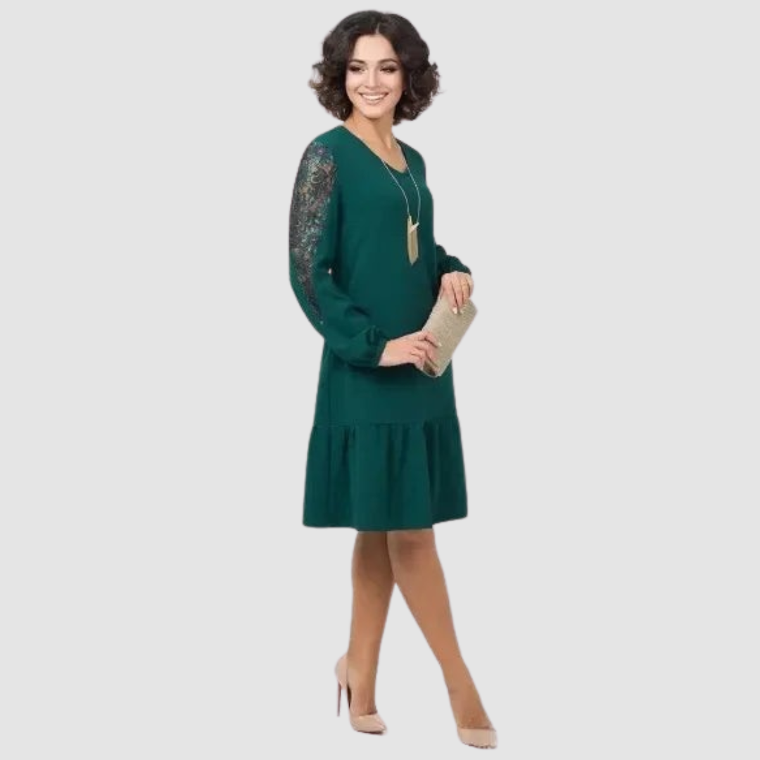Lowqui | Lace-Sleeve Midi Dress