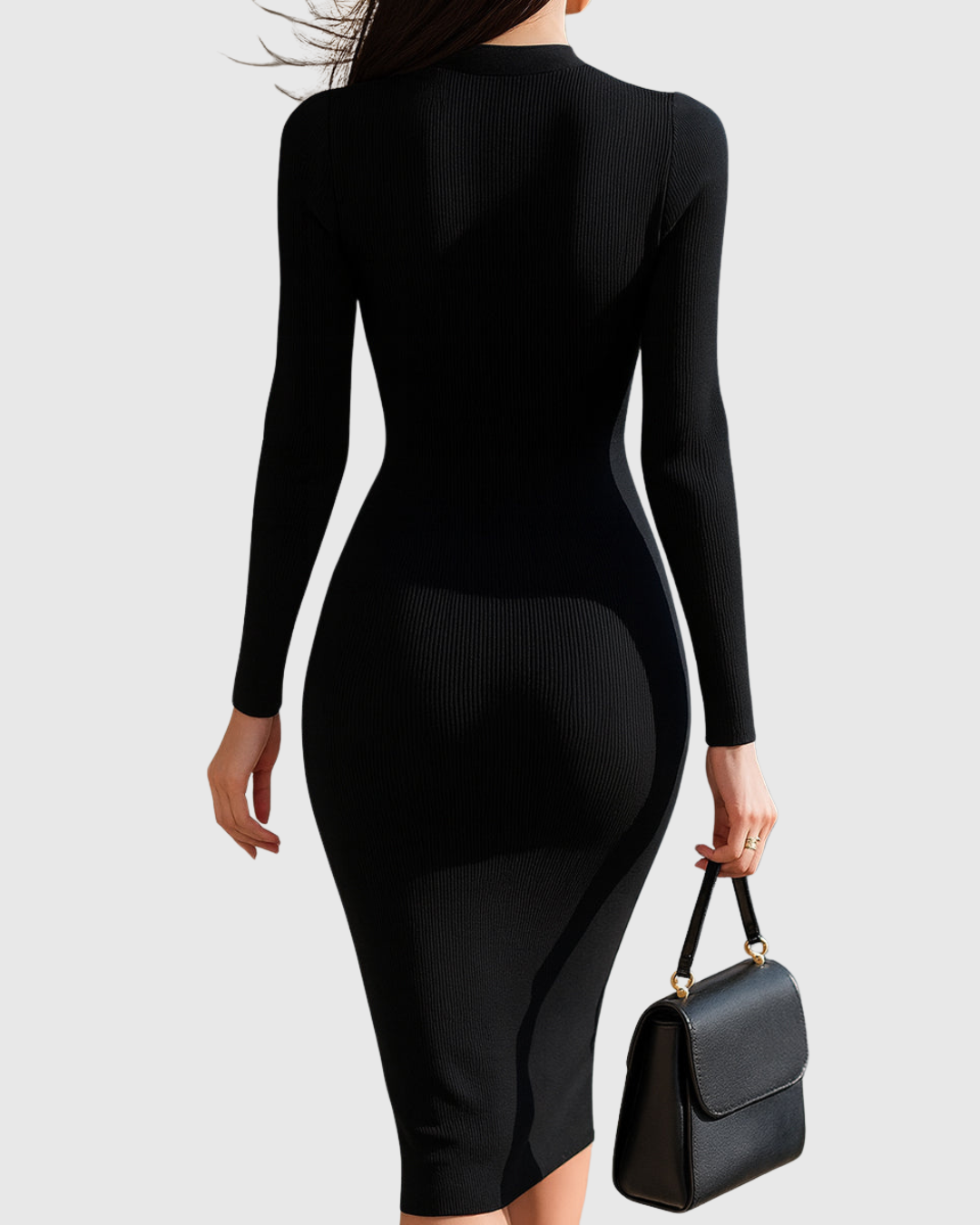 Ewine | Zip-Front Ribbed Knit Midi Dress