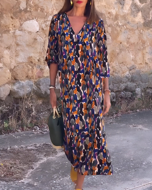 Angeli | Retro Print V-Neck Dress