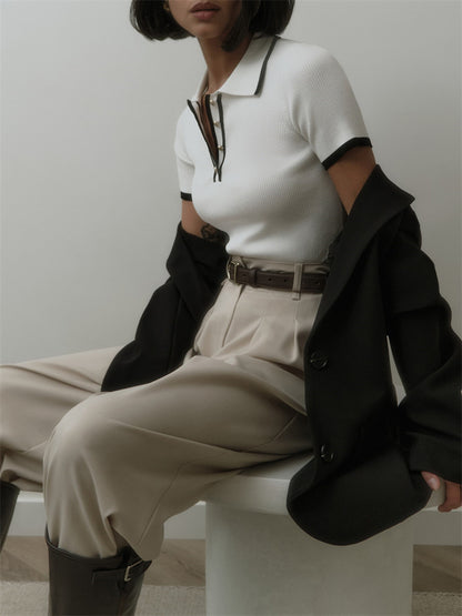 Button-Trim Knit Blouse