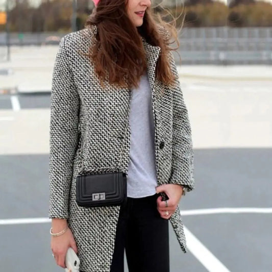 Vanessa™ | Sophisticated Checkered Long Coat
