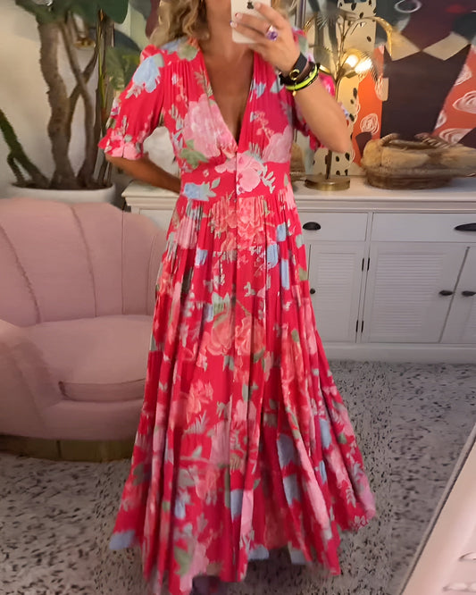 Isla | Elegant dress with floral print and V-neck