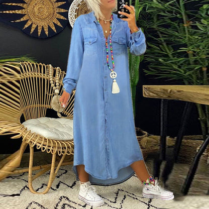 Ina - Long-Sleeved Denim Maxi Dress