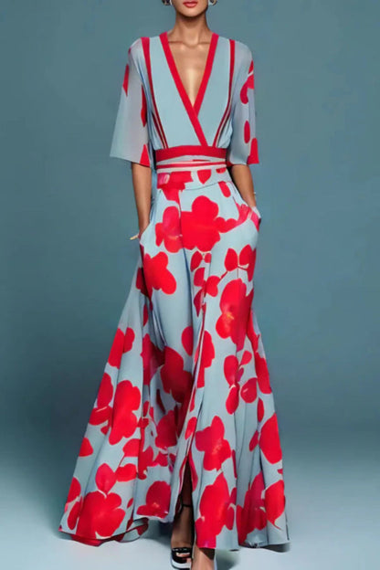 Nova™ Floral Breeze V-neck Maxi Dress with Elegant Sleeves