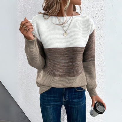 Sophia™ - Chic Tri-Tone Knit Sweater