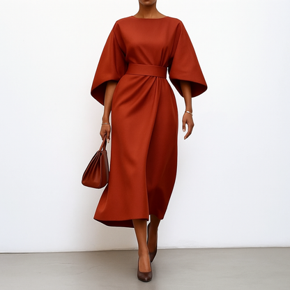 Edra | Satin Feel Batwing Sleeve Maxi Dress