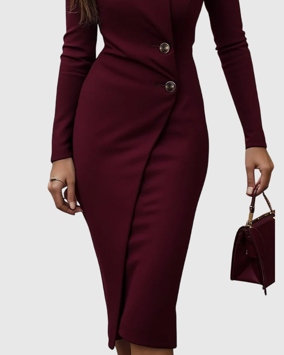 Lune | Burgundy Wrap-Style Buttoned Midi Dress