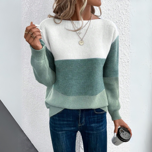 Sophia™ - Chic Tri-Tone Knit Sweater