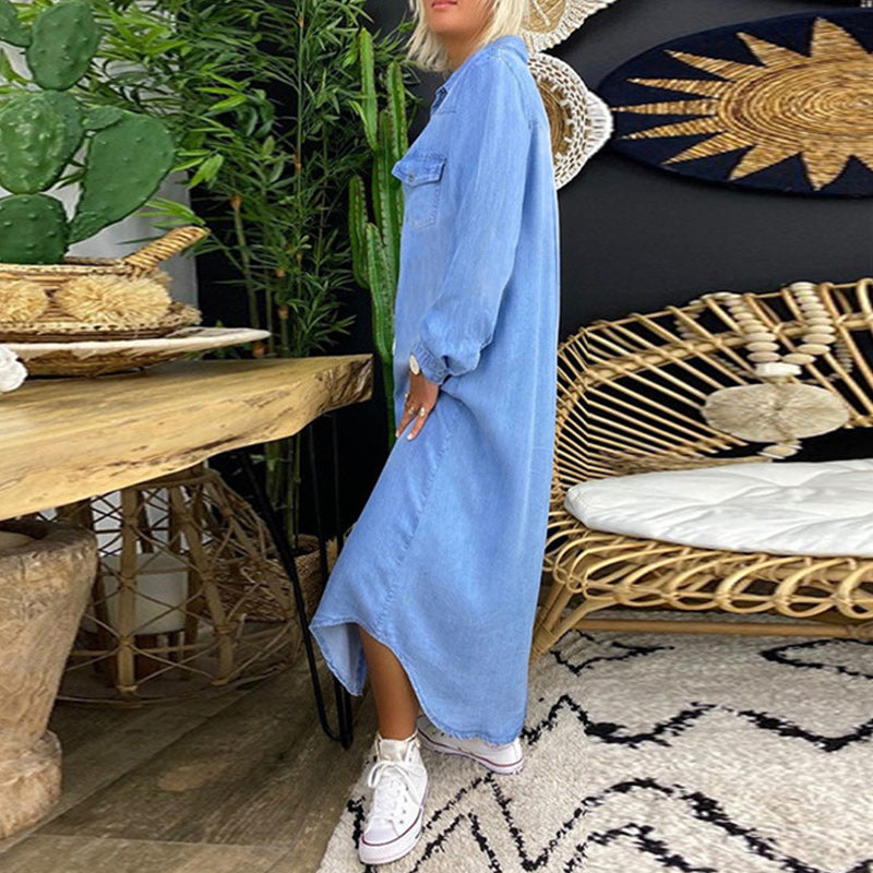 Ina - Long-Sleeved Denim Maxi Dress