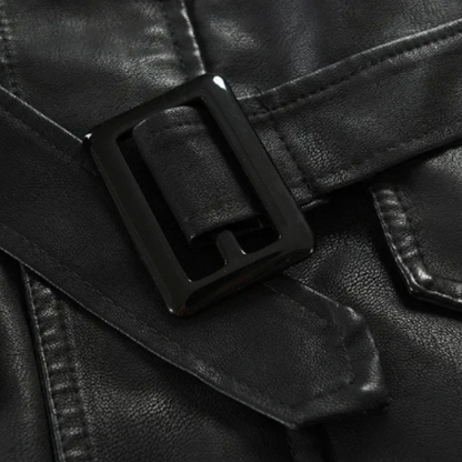Elegant Long Leather Biker Jacket