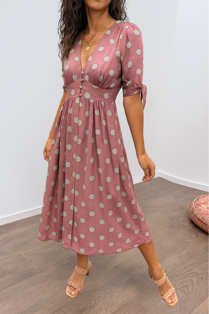 Vivienne - Elegant Polka Dot Dress with V-neck