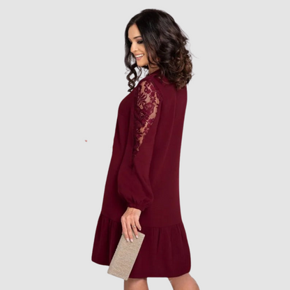 Lowqui | Lace-Sleeve Midi Dress