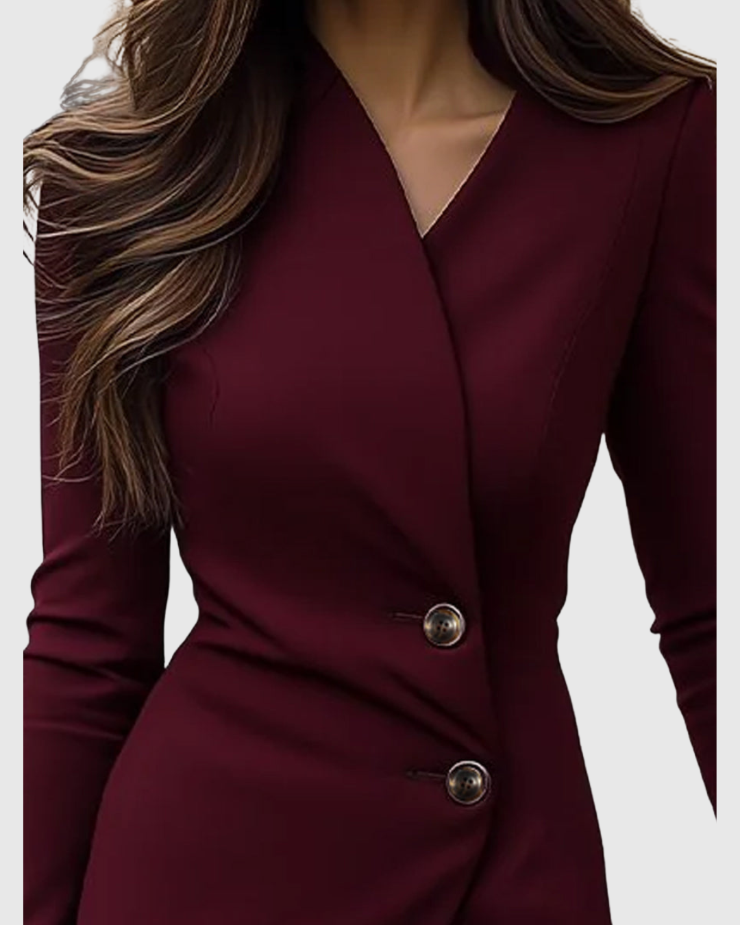 Lune | Burgundy Wrap-Style Buttoned Midi Dress