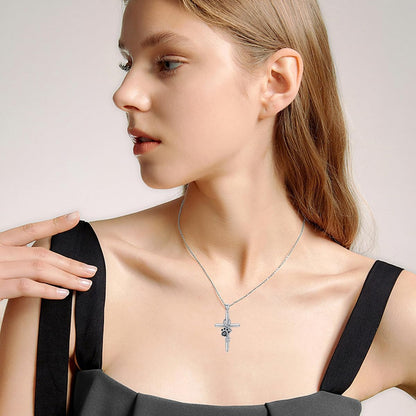 Necklace with paw and cross pendant in silver