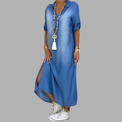 Dea | Long Denim Dress with Side Split