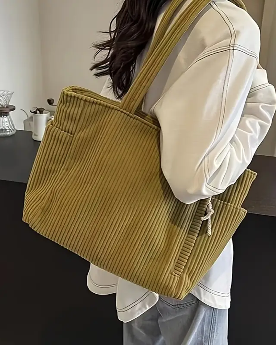 Trina – Ribbed Tote Bag with Cord Detail