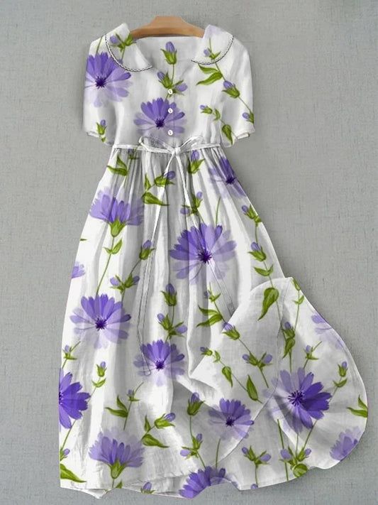 Izae - Vintage Floral Dress with Waist Ties and Half Sleeves