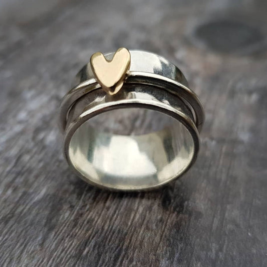 Vintage Heart Ring in Gold with Silver