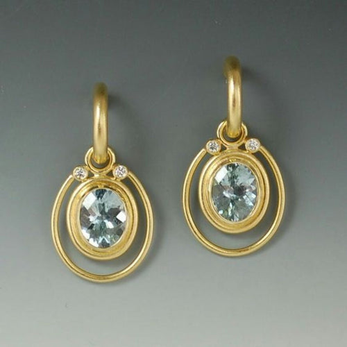 Vintage Inlaid Blue Crystal Golden Earrings