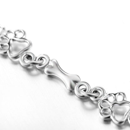 Bracelet with Dog Paw and Bone Charms in Silver