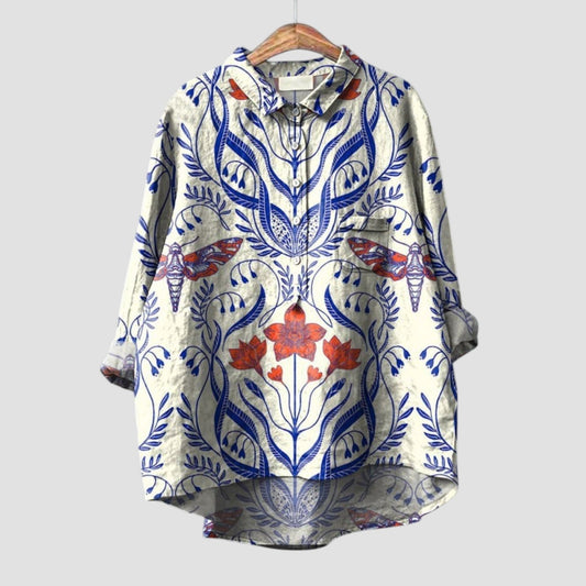 Ivana | Oversized shirt for women with botanical print and natural style
