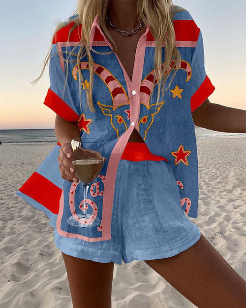Jorelle™ | Short Beach Set with Goat Print