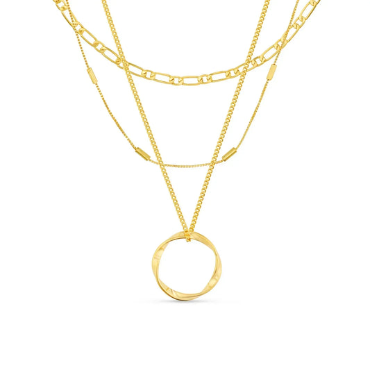 Three-row necklace with open circle