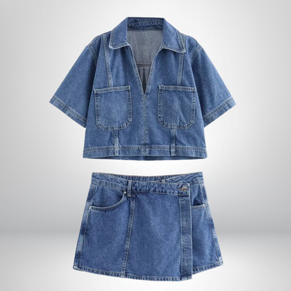 Emma - Denim Set with V-Neck