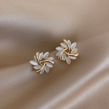 Gold Hoop Earrings with Opal Petals
