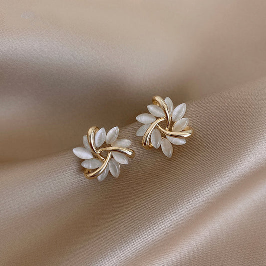 Gold Hoop Earrings with Opal Petals