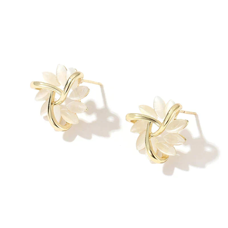 Gold Hoop Earrings with Opal Petals