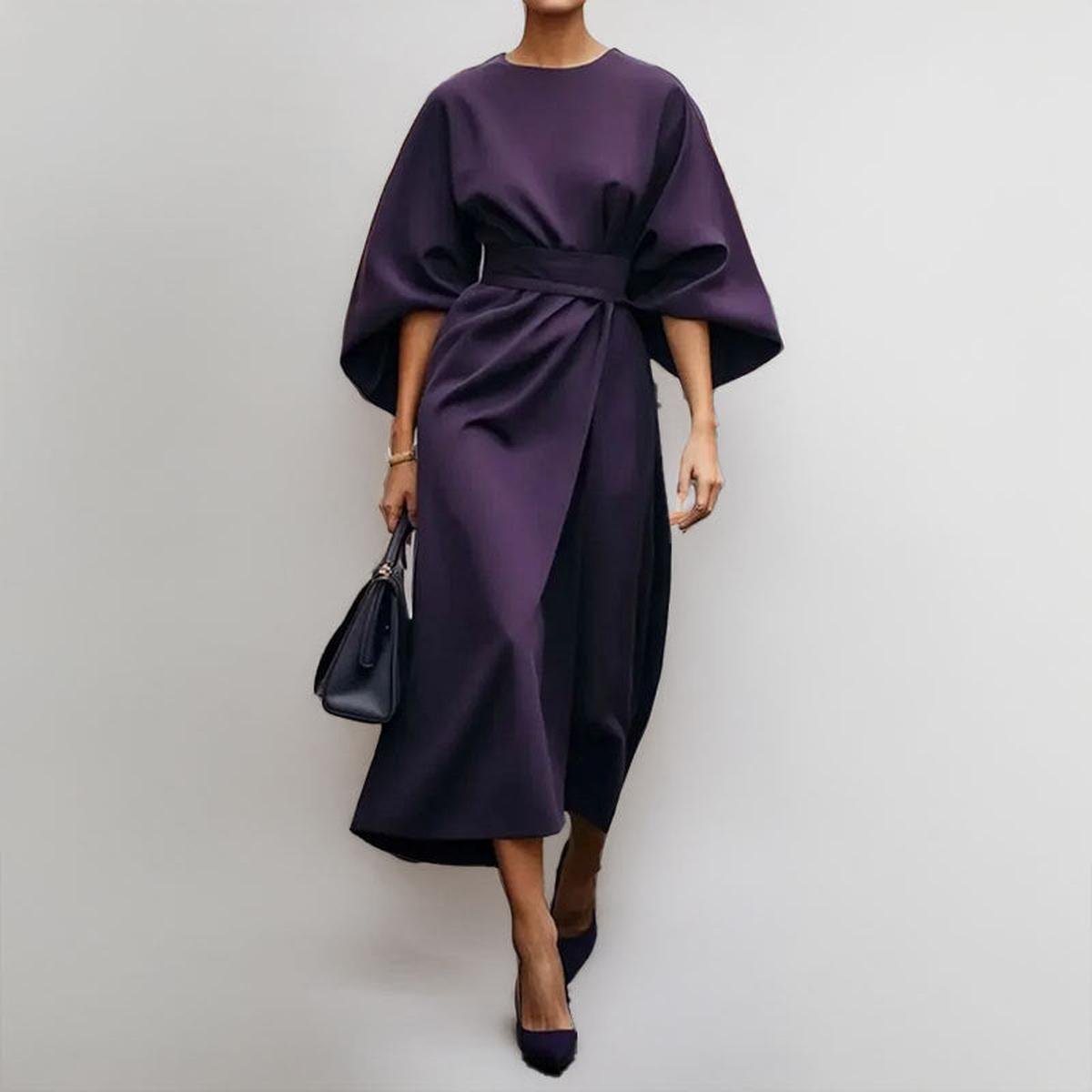 Edra | Satin Feel Batwing Sleeve Maxi Dress