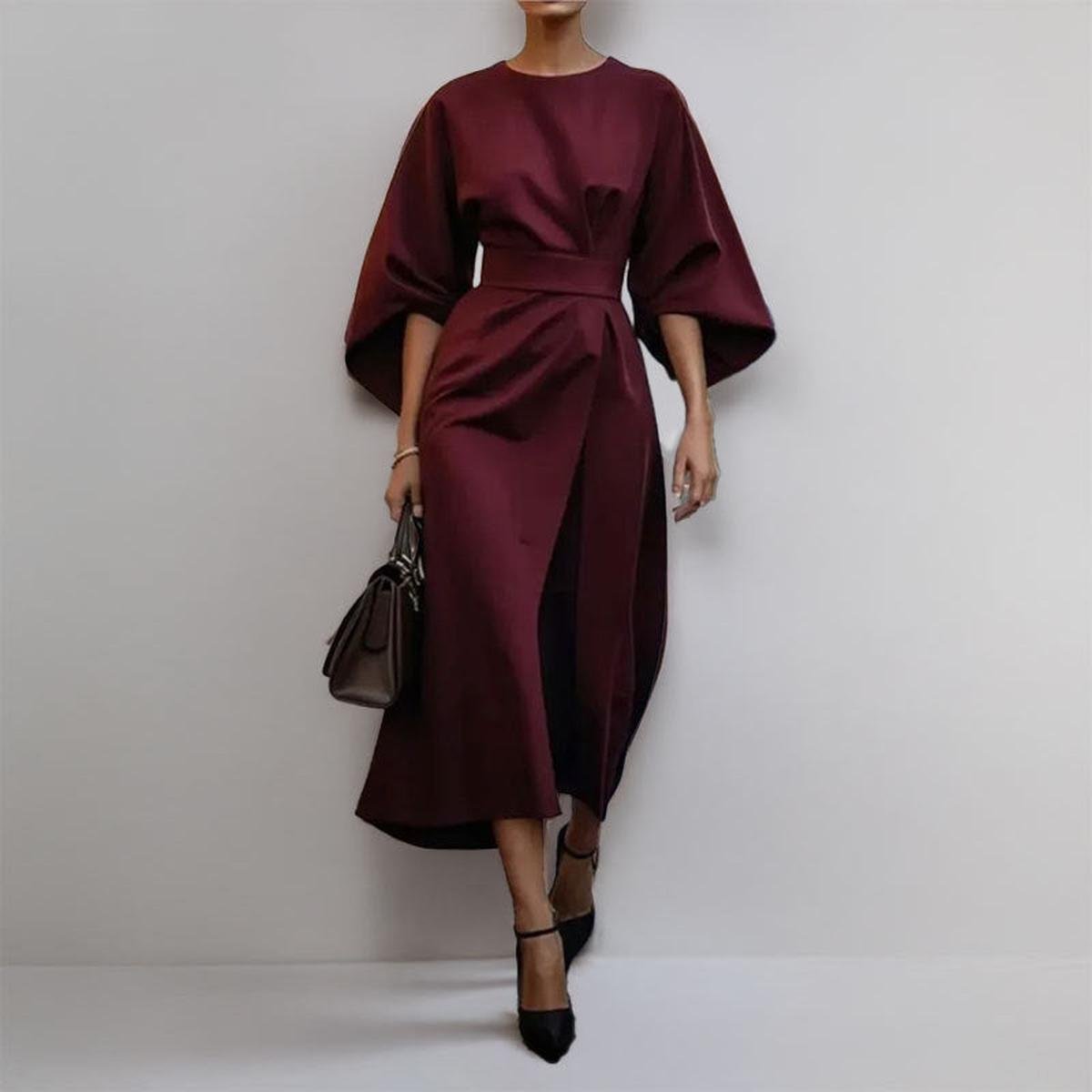 Edra | Satin Feel Batwing Sleeve Maxi Dress