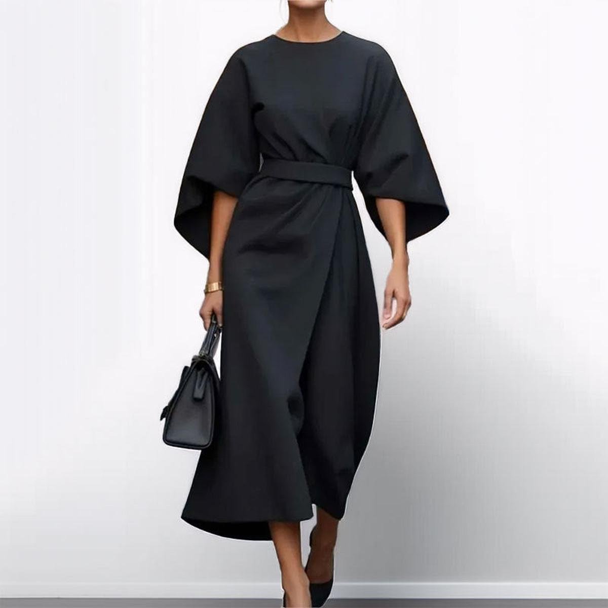 Edra | Satin Feel Batwing Sleeve Maxi Dress
