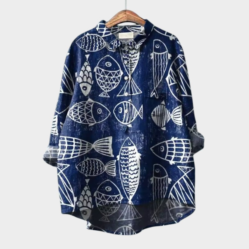 LUCIANA | Oversized Blouse with Stylized Cats and Unique Comfort for Every Day