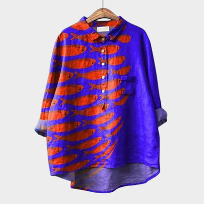 LUCIANA | Oversized Blouse with Stylized Cats and Unique Comfort for Every Day