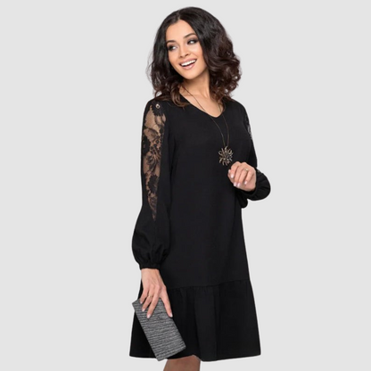 Lowqui | Lace-Sleeve Midi Dress