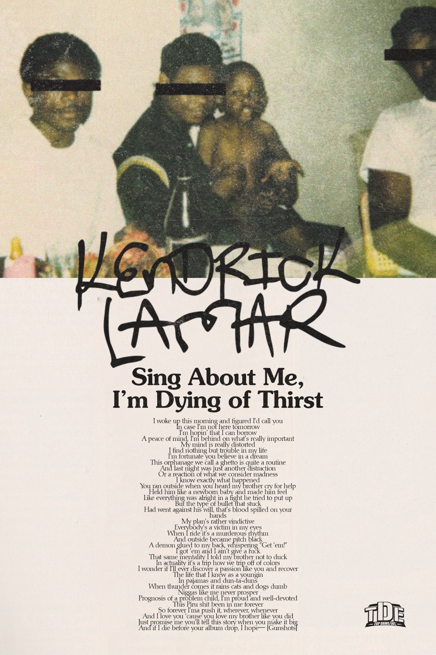Kendrick Lamar 'Sing About Me' Lyrics Poster