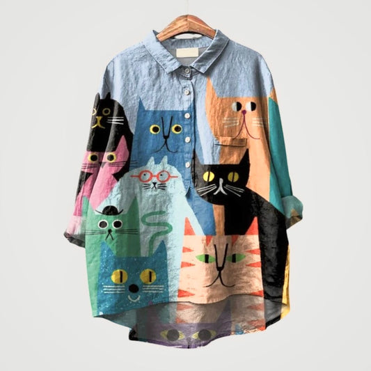 Daisy | Oversized Blouse with Colorful Cats and Instant Comfort for Your Casual Days