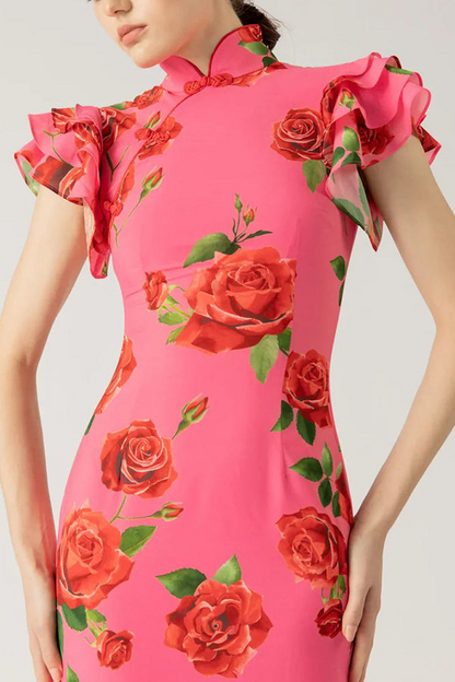 Isabella™ - High Neck Flutter Sleeve Gown