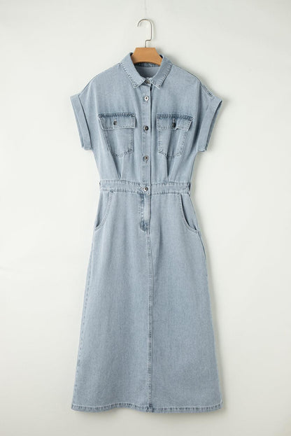 Isobel - Denim Dress with Short Batwing Sleeves