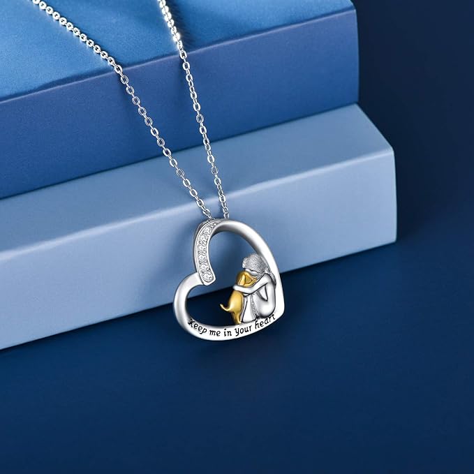 Silver Heart Necklace with Dog and Zirconia Stones - Laura Jewelry