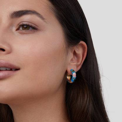 Gold Hoop Earrings with Flower