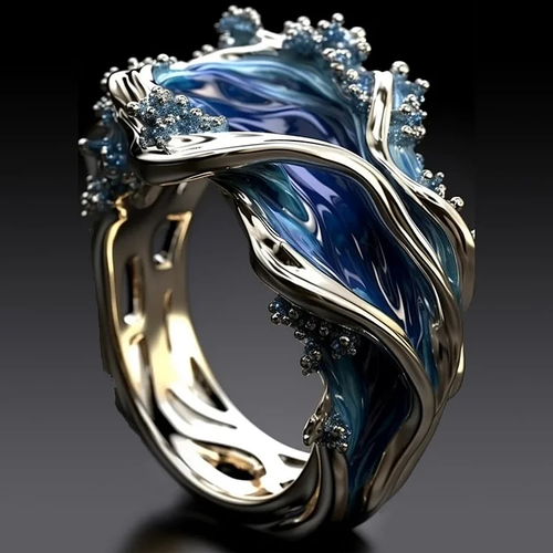 Vintage wavy ocean-shaped golden ring