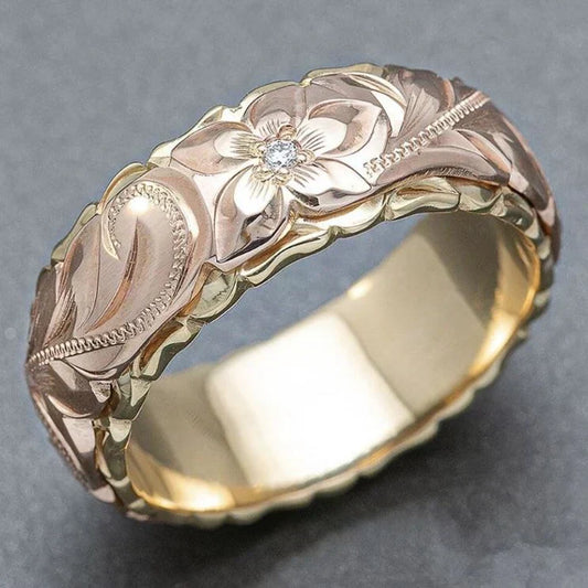 Vintage gold ring with rose flower